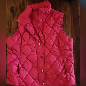 LAND'S END RED PUFFER VEST W SNAPS WOMEN'S L 12-14  Quilted Puffer Vest
